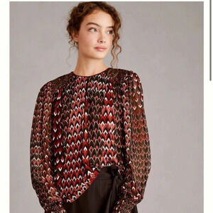 Anthropologie Red and Black Patterned Blouse